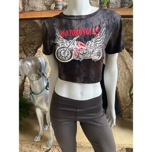 NEW Windsor Motorcycles Crop Tie Back Tie Dye Short Sleeve Shirt Women's Size XS